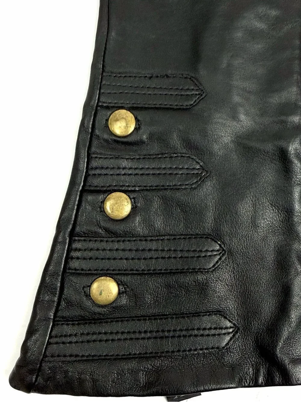 Mercer & Madison Black Leather Gloves Silk Lined XL 12” Long Brass Stud Accent